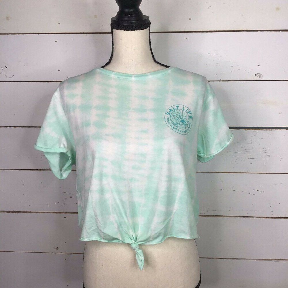 New Salt Life Cropped T Shirt Tie Dye Soothing Sea Blue Women's XL